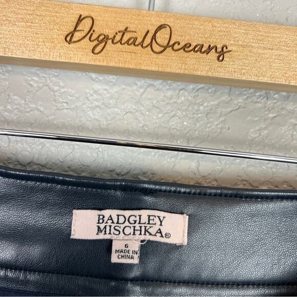 Badgley Mischka Navy Vegan Leather High Rise Straight Flare Stretchy Pants 6 - Picture 3 of 10